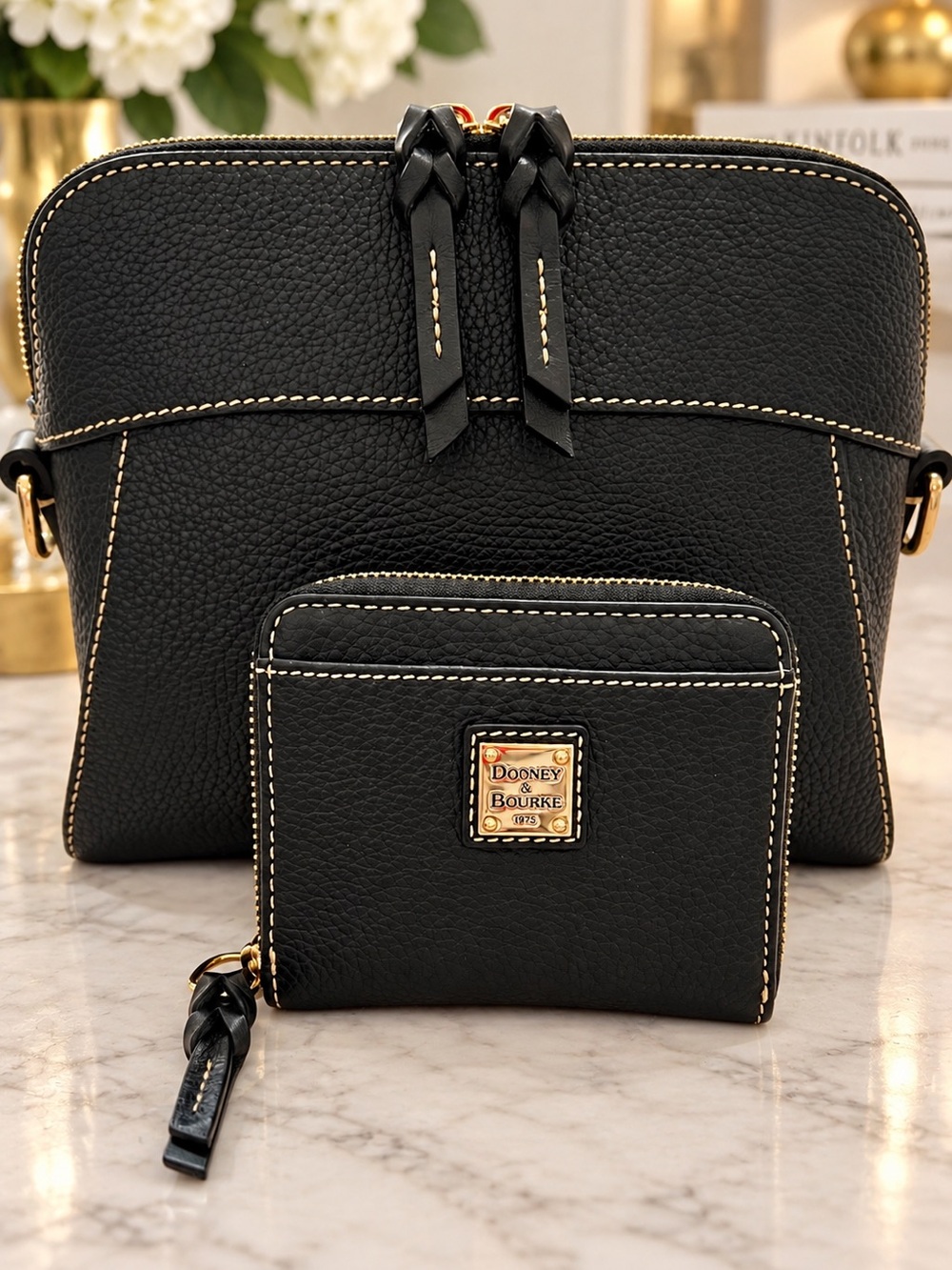 NWOT, Dooney & Bourke Black Pebbled Leather Cameron Crossbody & Matching Wallet - Picture 10 of 14